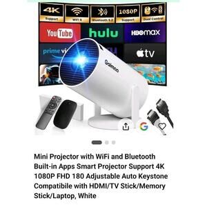 🔥Gaimoo Mini Smart Projector 1080P WiFi Bluetooth 4K Support Auto Keystone🔥